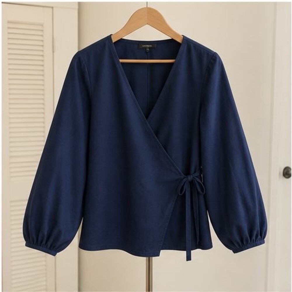 Navy Puff Sleeve Top